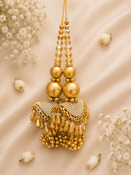 Luxury Handmade Golden Bridal Latkan Pair with Crystal Beads for Lehenga, Saree, Dupatta & Blouse | Designer Tassel Latkan