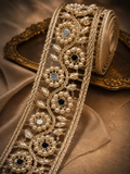 Luxury Zardozi Pearl & Stone Embroidered Lace Trim for Saree Border, Lehenga & Designer Blouses