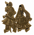 Golden Traditional Couple Embroidered Patch with Zari, Dabka & Handwork for Saree Borders, Punjabi Suits, Lehenga & Designer Blouse