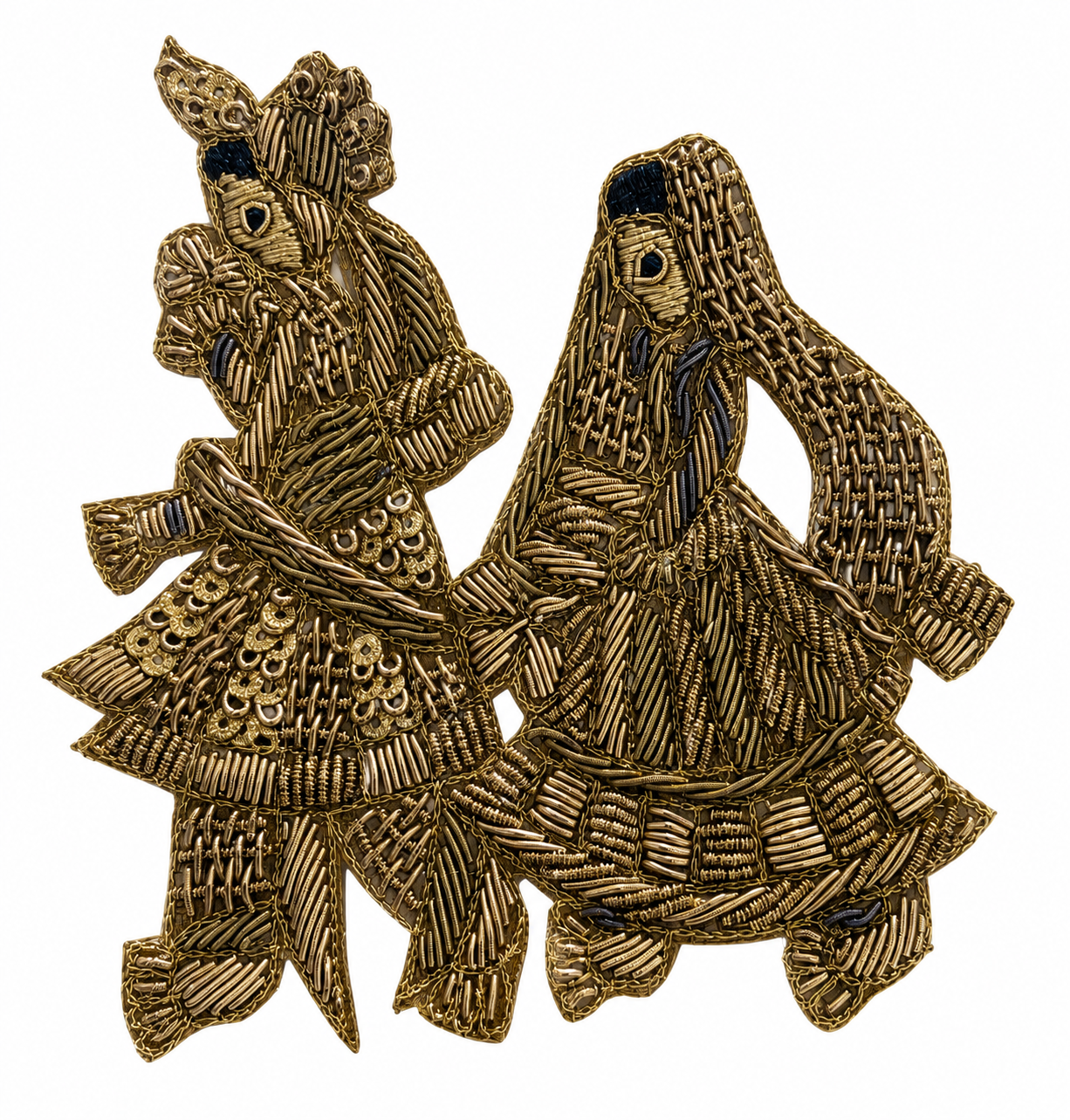 Golden Traditional Couple Embroidered Patch with Zari, Dabka & Handwork for Saree Borders, Punjabi Suits, Lehenga & Designer Blouse