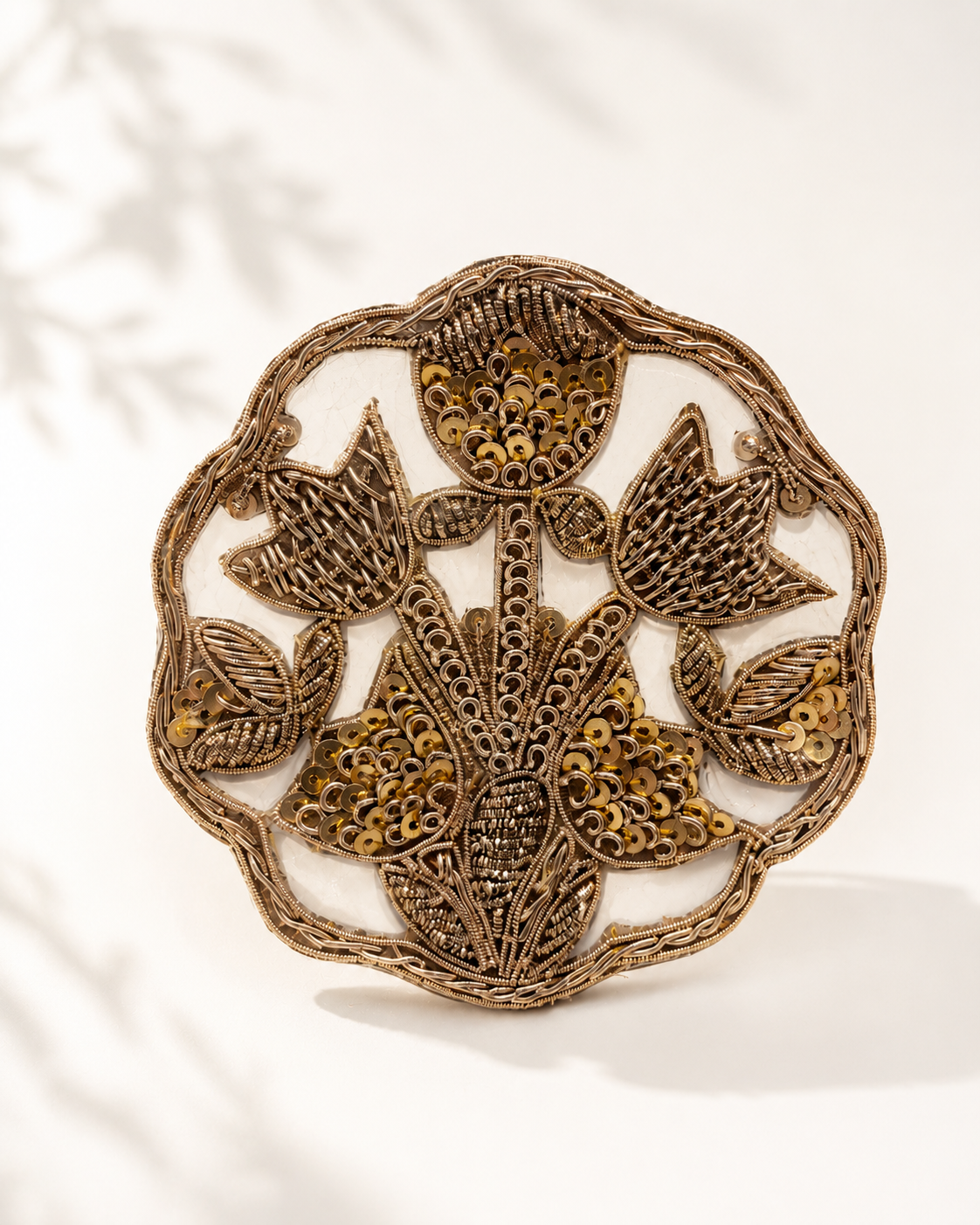 Golden Floral Embroidered Patch with Zari, Dabka & Sequin Work for Saree Borders, Punjabi Suits, Lehenga & Designer Blouse