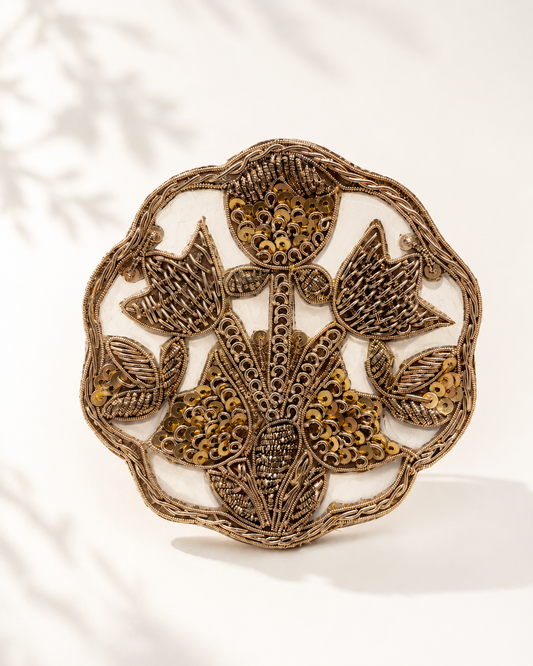 Golden Floral Embroidered Patch with Zari, Dabka & Sequin Work for Saree Borders, Punjabi Suits, Lehenga & Designer Blouse