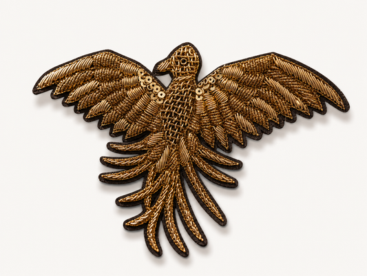 Golden Eagle Embroidered Patch with Zari, Dabka & Sequin Work for Saree Borders, Punjabi Suits, Lehenga & Designer Blouse