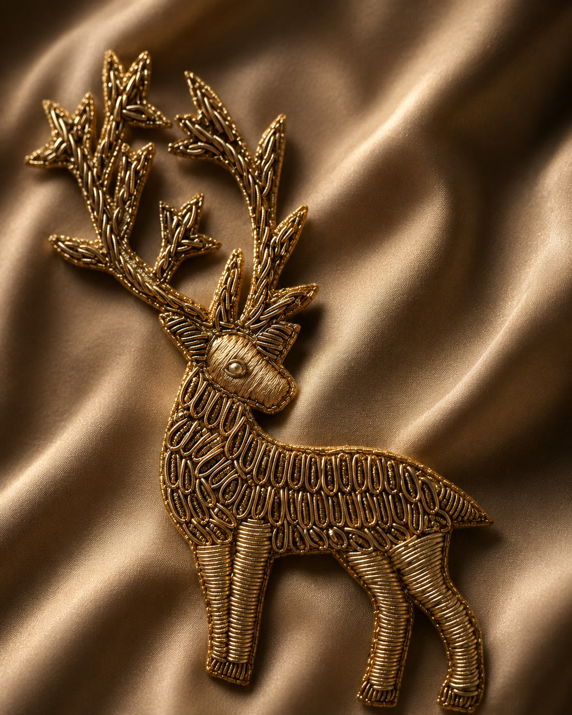 Luxury Golden Deer Embroidered Patch with Zari & Dabka Work for Saree Borders, Punjabi Suits, Lehenga & Designer Blouse