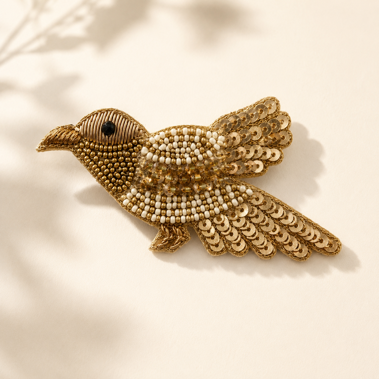 Golden Bird Embroidered Patch with Beads & Sequins for Saree Border, Punjabi Suits & Designer Blouse Decoration