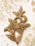 Golden Floral Vine Embroidered Patch with Zari, Beads & Sequin Work for Saree Borders, Punjabi Suits, Lehenga & Designer Blouse