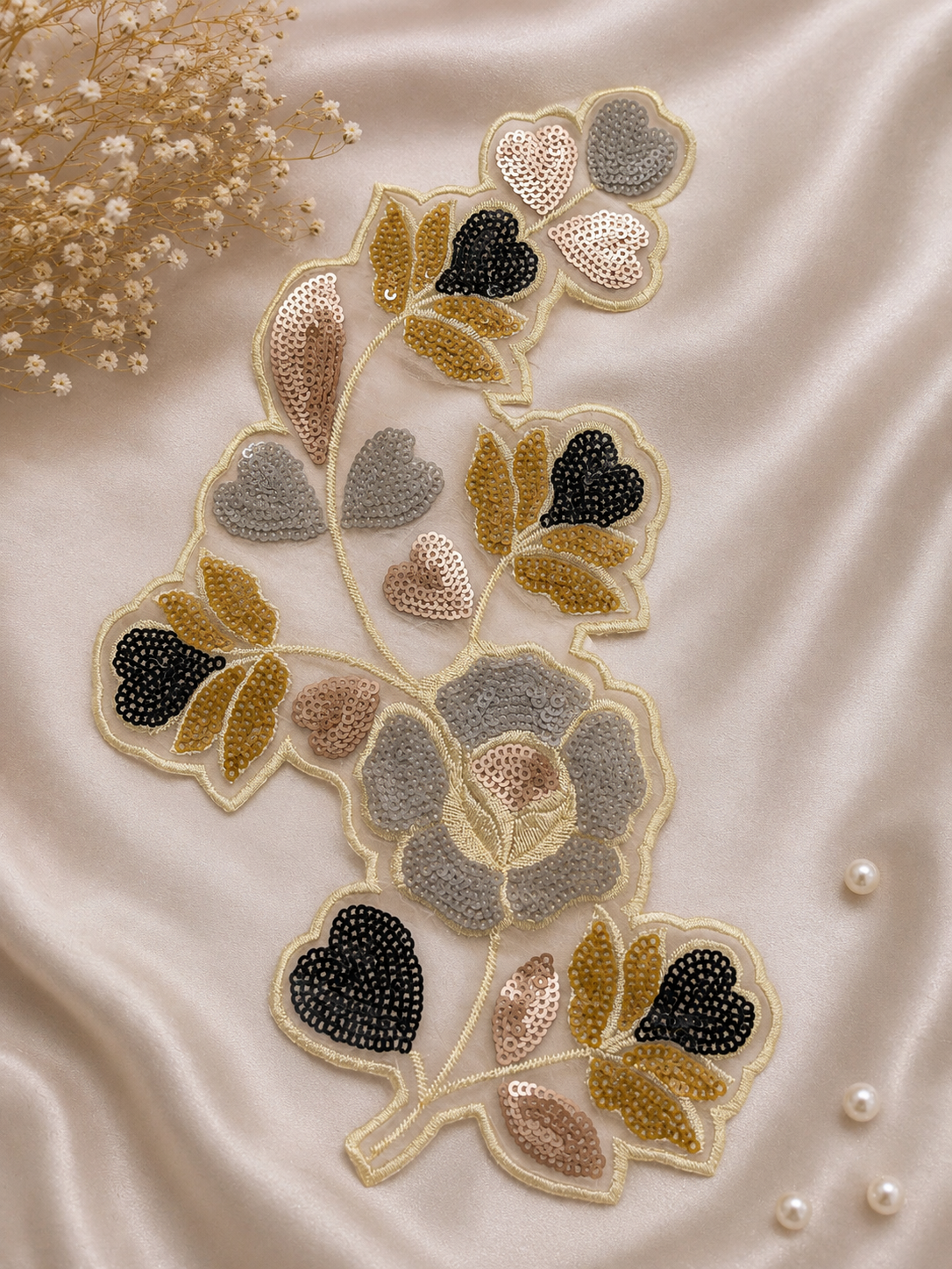 Luxury Multicolor Sequin Floral Embroidery Patch Lace for Saree, Blouse & Designer Wear