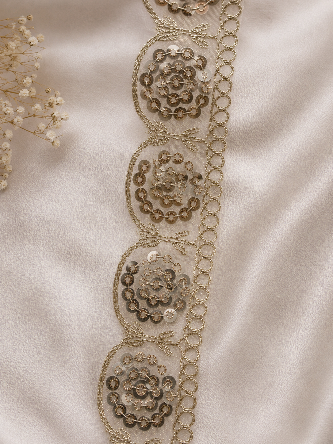Luxury Gold Sequin Embroidered Lace Border Trim (9 mtr) for Saree, Blouse & Designer Wear