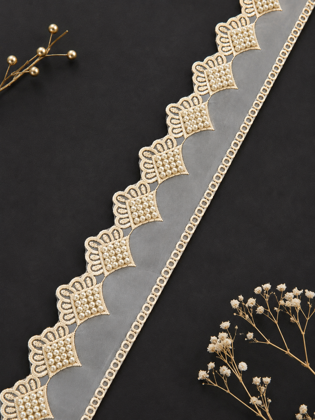 Luxury Pearl Embellished Embroidery (organza) Lace Border (9 mtr) for Saree, Blouse & Bridal Wear