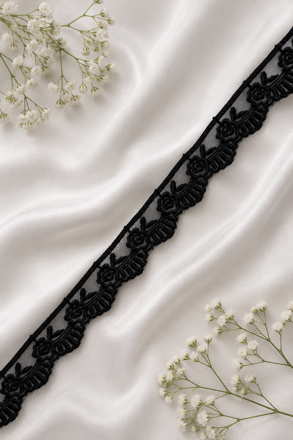 Elegant Black Floral Embroidery Lace Border Trim for Saree, Blouse & Designer Wear