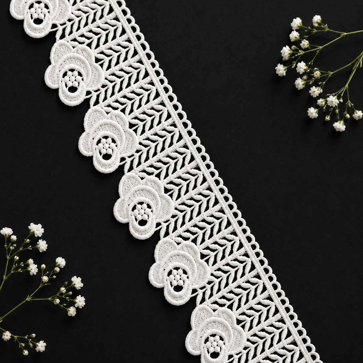 Premium White Crochet Floral Embroidery Lace Border (13 mtr) for Saree, Blouse & Designer Wear