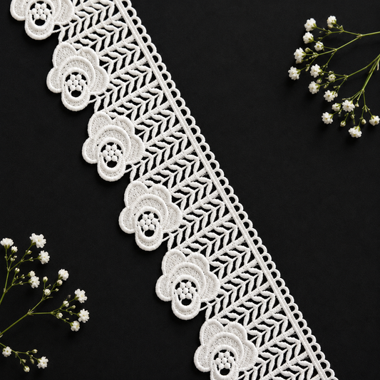Premium White Crochet Floral Embroidery Lace Border (13 mtr) for Saree, Blouse & Designer Wear