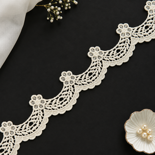 Elegant White Crochet Floral Lace Border Trim for Saree, Blouse & Vintage Designer Wear