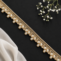 Luxury Gold Pearl Drop Embroidery Lace Border Trim (9 mtr) for Saree, Blouse & Bridal Designer Wear