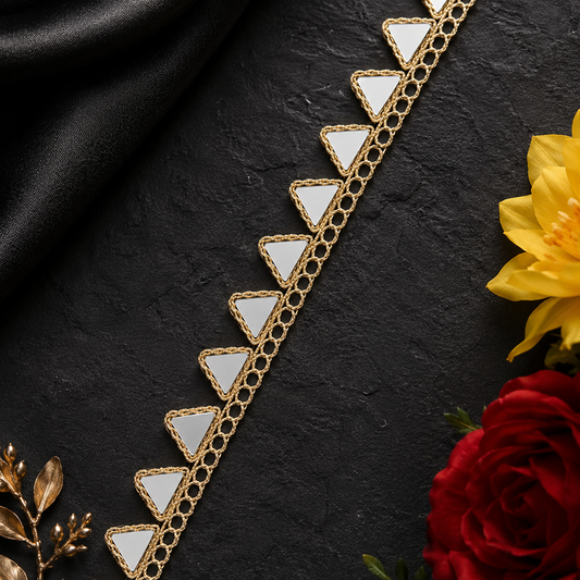 Golden Triangle Mirror Lace Border (9 mtr) – Designer Geometric Mirror Work Lace for Saree, Lehenga & Dupatta