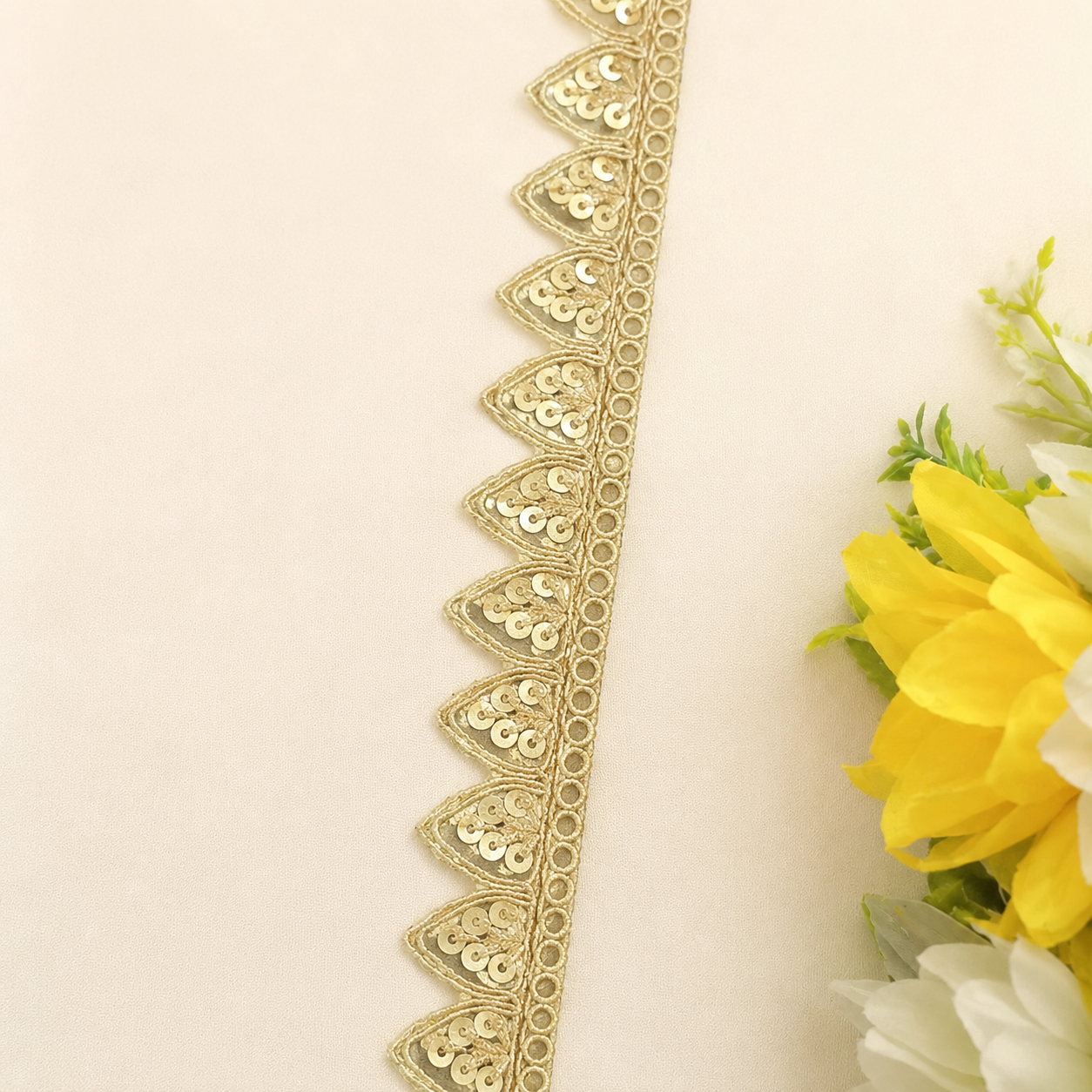 Golden Embroidered Gota Lace Border with Sequin Work (9 mtr) – Designer Ethnic Trim for Saree, Dupatta & Dresses