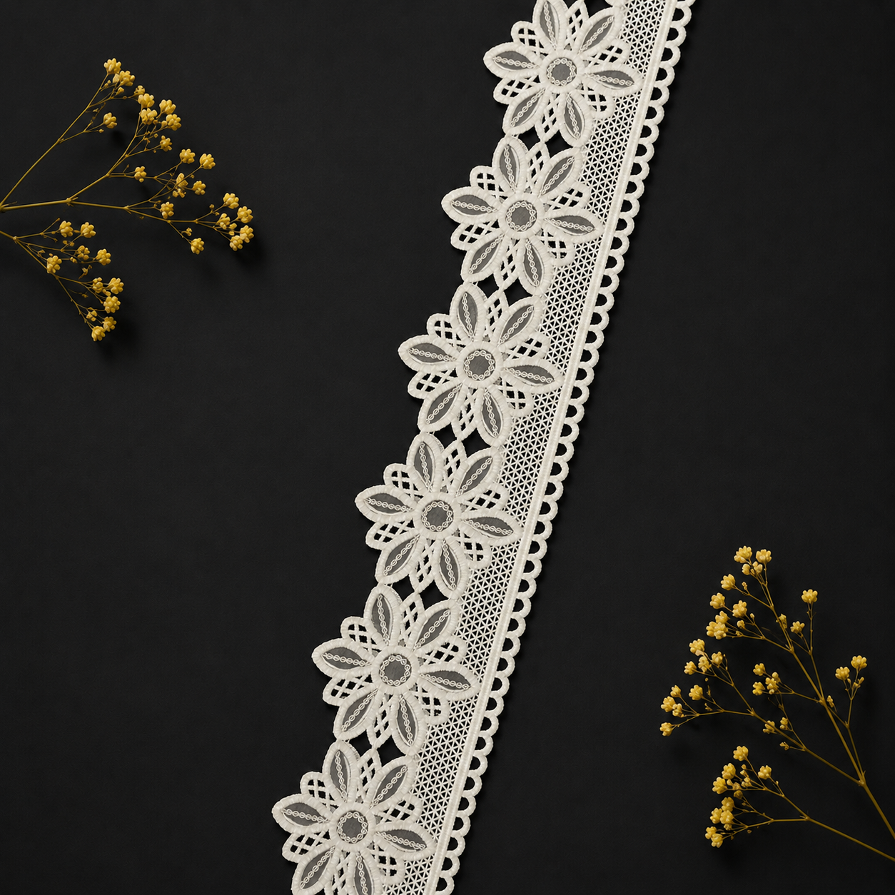 Premium Dryable White Floral Embroidered Lace Border (15 mtr) – Designer Cotton Cutwork Lace for Dresses & Kurtis