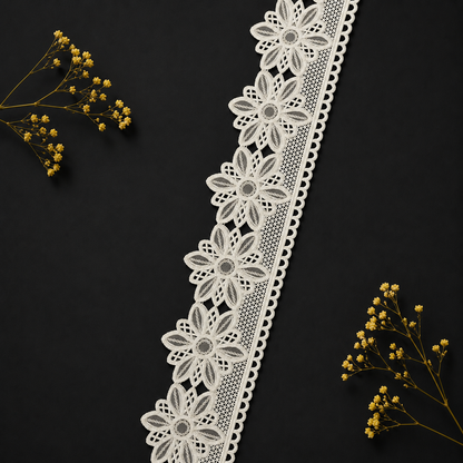 Premium Dryable White Floral Embroidered Lace Border (15 mtr) – Designer Cotton Cutwork Lace for Dresses & Kurtis