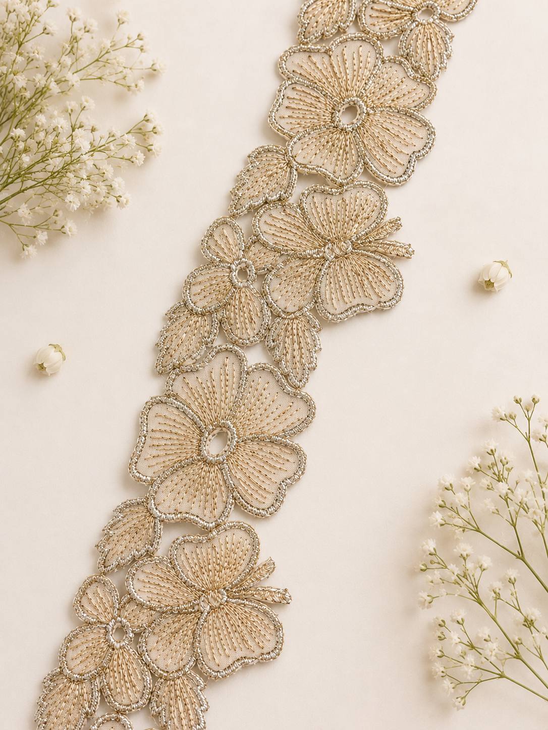 Luxury Floral Embroidery Lace Border (9 mtr) with Zari Work for Saree, Blouse & Bridal Wear