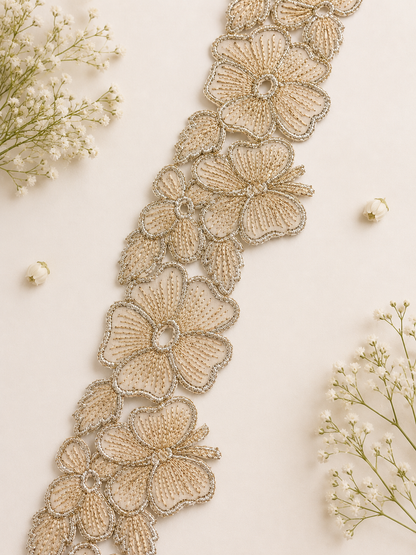 Luxury Floral Embroidery Lace Border (9 mtr) with Zari Work for Saree, Blouse & Bridal Wear
