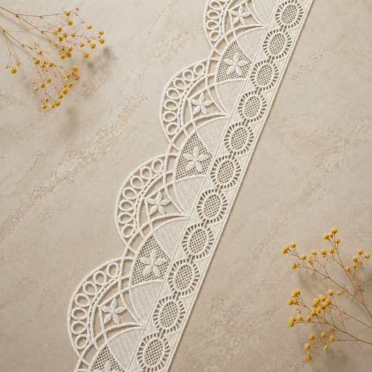 Premium Dryable White Cutwork Embroidered Lace Border (15 mtr) – Geometric Floral Designer Cotton Lace for Kurtis, Dresses & Sarees