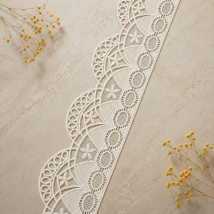 Premium Dryable White Cutwork Embroidered Lace Border (15 mtr) – Geometric Floral Designer Cotton Lace for Kurtis, Dresses & Sarees