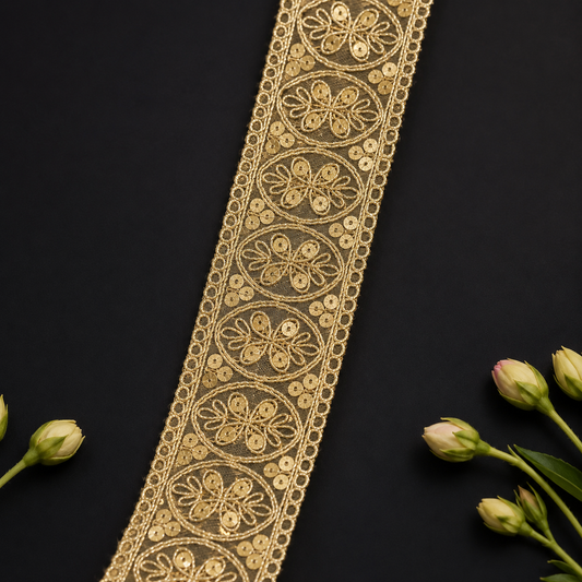 Golden Gota Patti Lace Border with Sequin Embroidery (9 mtr)– Designer Ethnic Lace for Saree, Lehenga & Dupatta