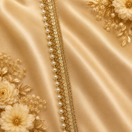 Golden Gota Lace with Pearl Border (9 mtr) – Designer Ethnic Lace Trim for Saree, Lehenga & Dupatta
