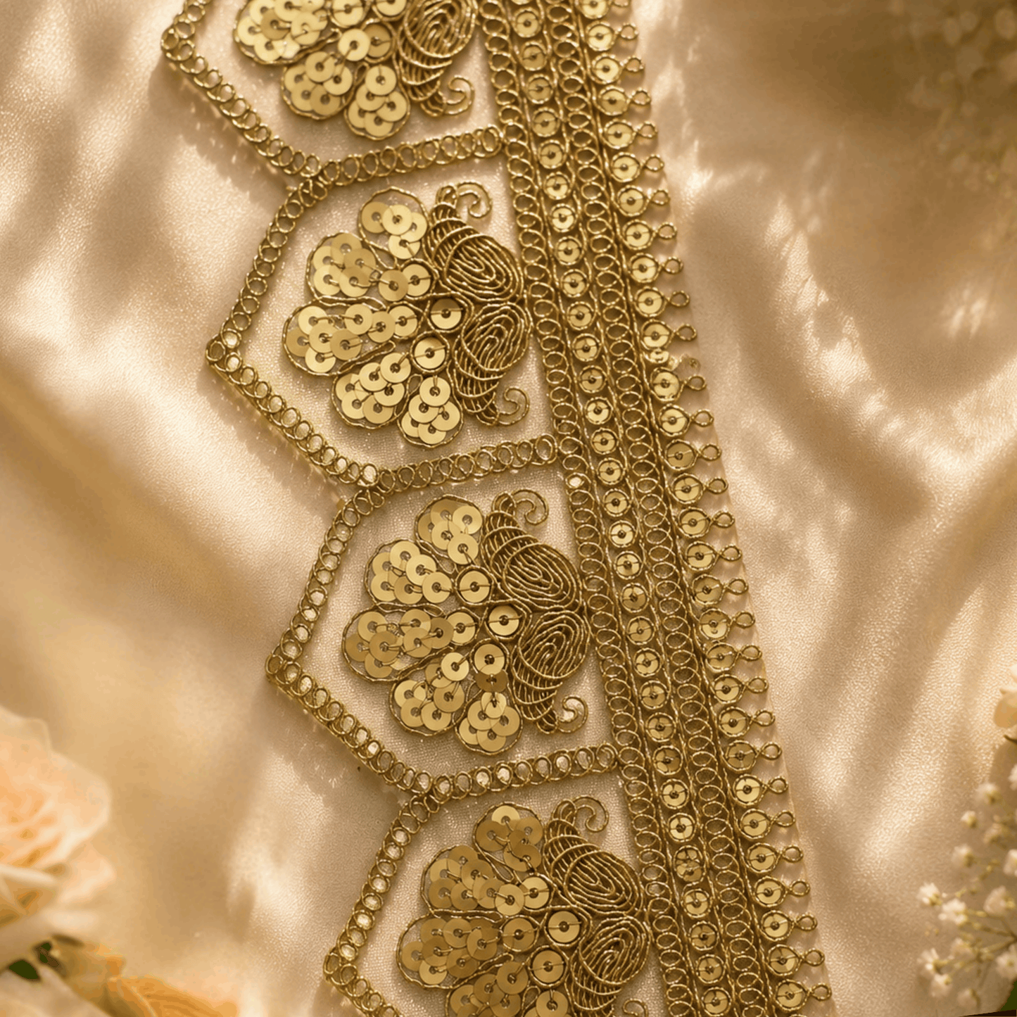Golden Gota Patti Lace with Peacock Design (9 mtr) – Designer Ethnic Lace Border for Saree, Lehenga & Dupatta
