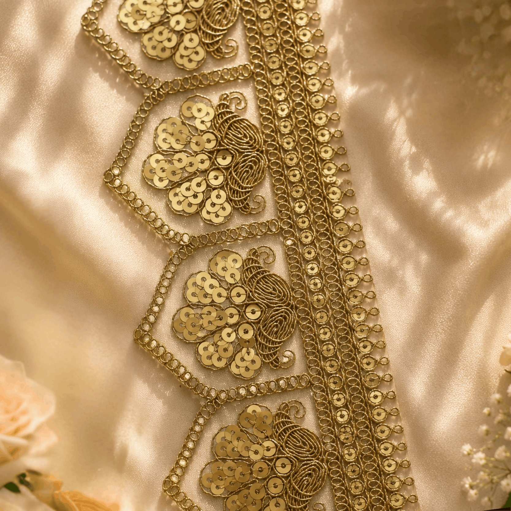 Golden Gota Patti Lace with Peacock Design (9 mtr) – Designer Ethnic Lace Border for Saree, Lehenga & Dupatta