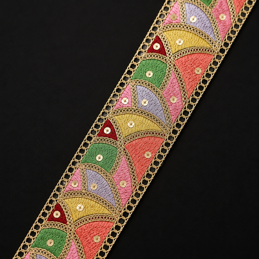 Multicolor Embroidered Lace with Sequin Work (9 mtr) – Designer Ethnic Border Lace for Saree, Lehenga & Dupatta