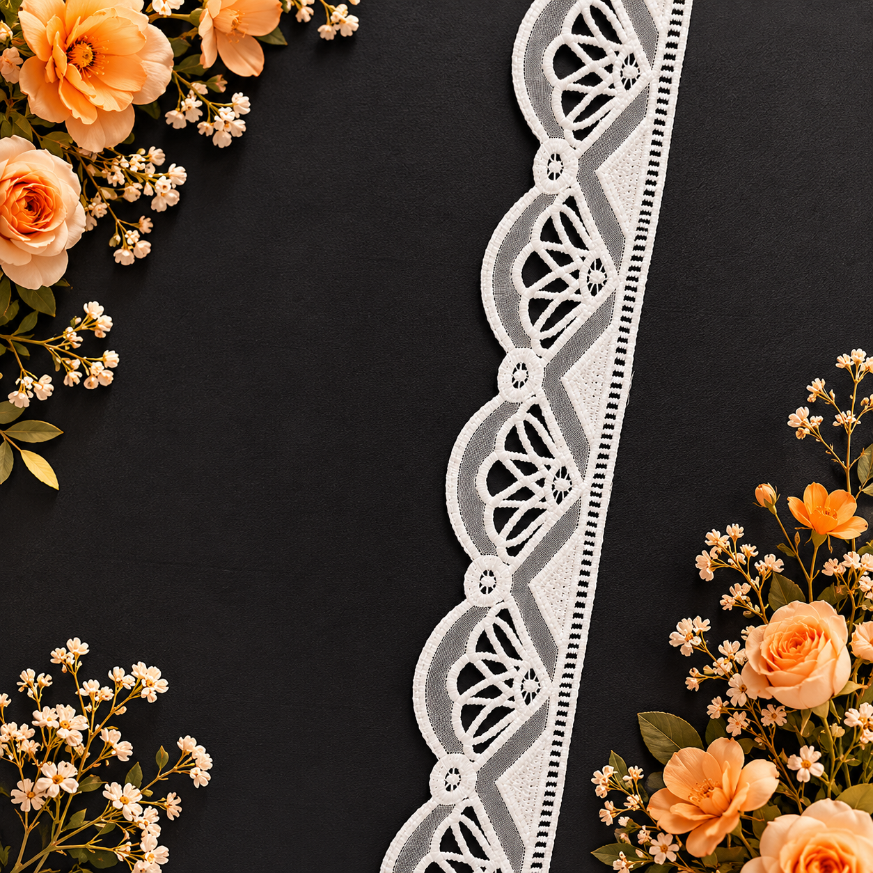 Premium Dryable White Embroidered Lace Border – Cotton Cutwork Designer Lace for Dresses & Kurtis