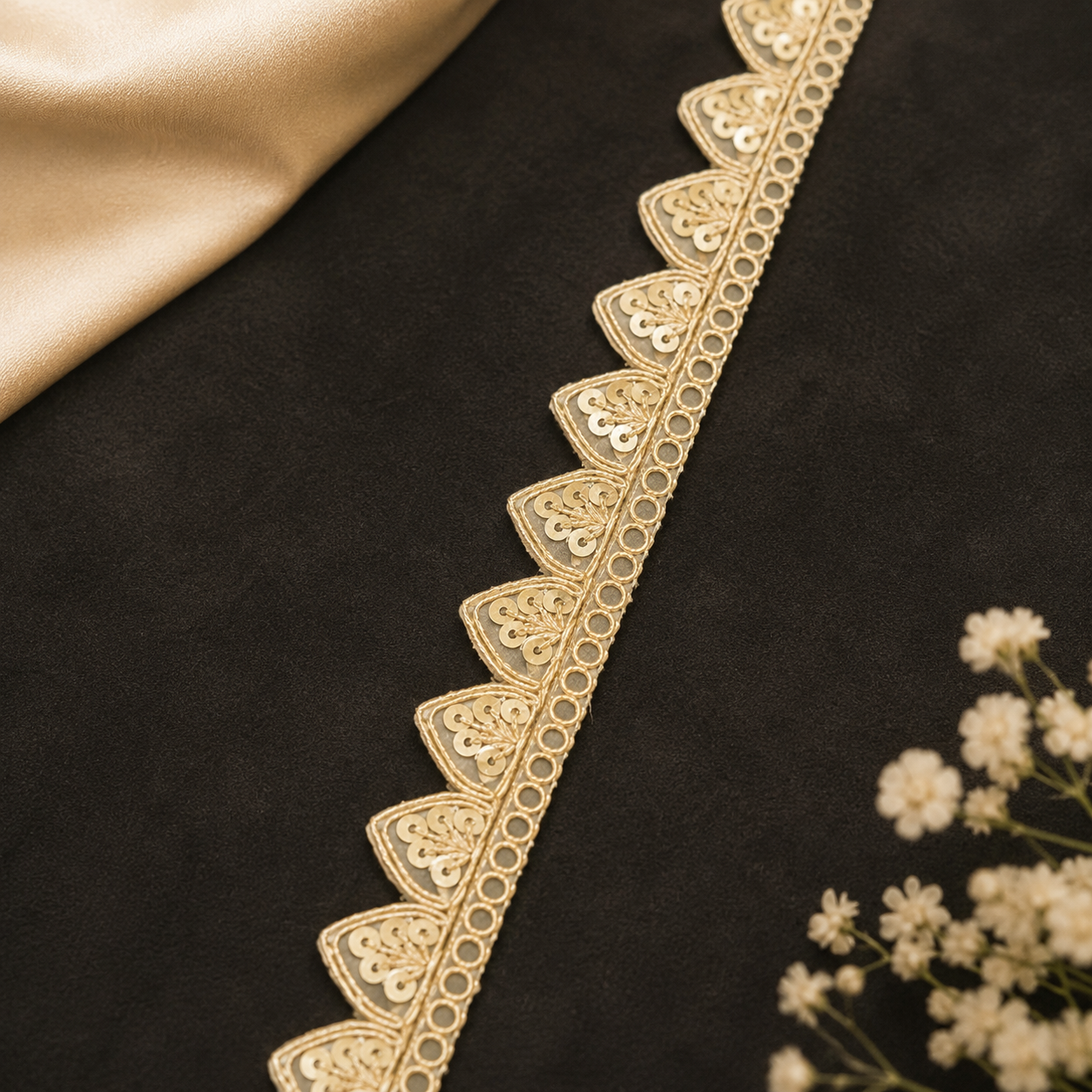 Golden Embroidered Gota Lace Border with Sequin Work (9 mtr) – Designer Ethnic Trim for Saree, Dupatta & Dresses