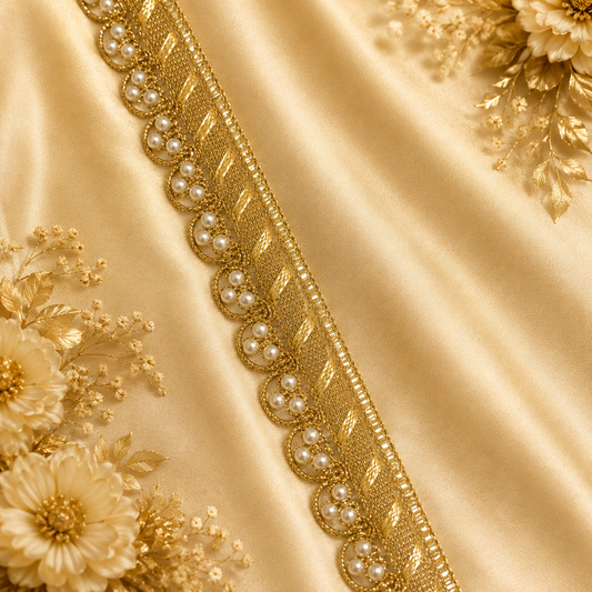 Golden Gota Patti Lace with Pearl Work (18 mtr) – Designer Ethnic Border Lace for Saree, Lehenga & Dupatta