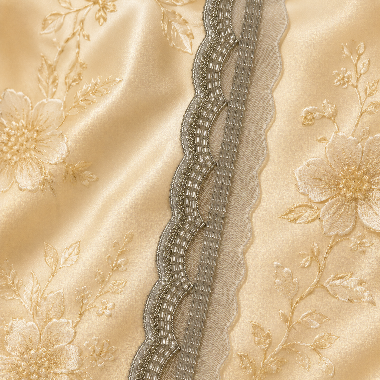 Silver Handmade Beaded Net Lace with Scallop Edge (9 mtr) – Designer Ethnic Border Lace for Saree, Lehenga & Dupatta