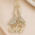Luxury Pearl & Crystal Tassels (Latkan) with Golden Embroidery (one pair) – Designer Bridal Hanging for Lehenga, Blouse & Dupatta